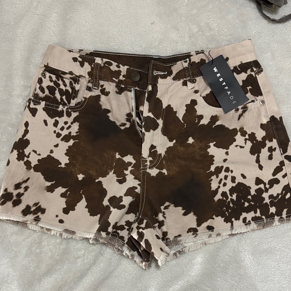 Women's Brown and Tan Cow Print Shorts